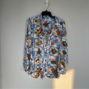 Rose + Olive Italian Girl Summer Lemon Button Down Blouse Size Large